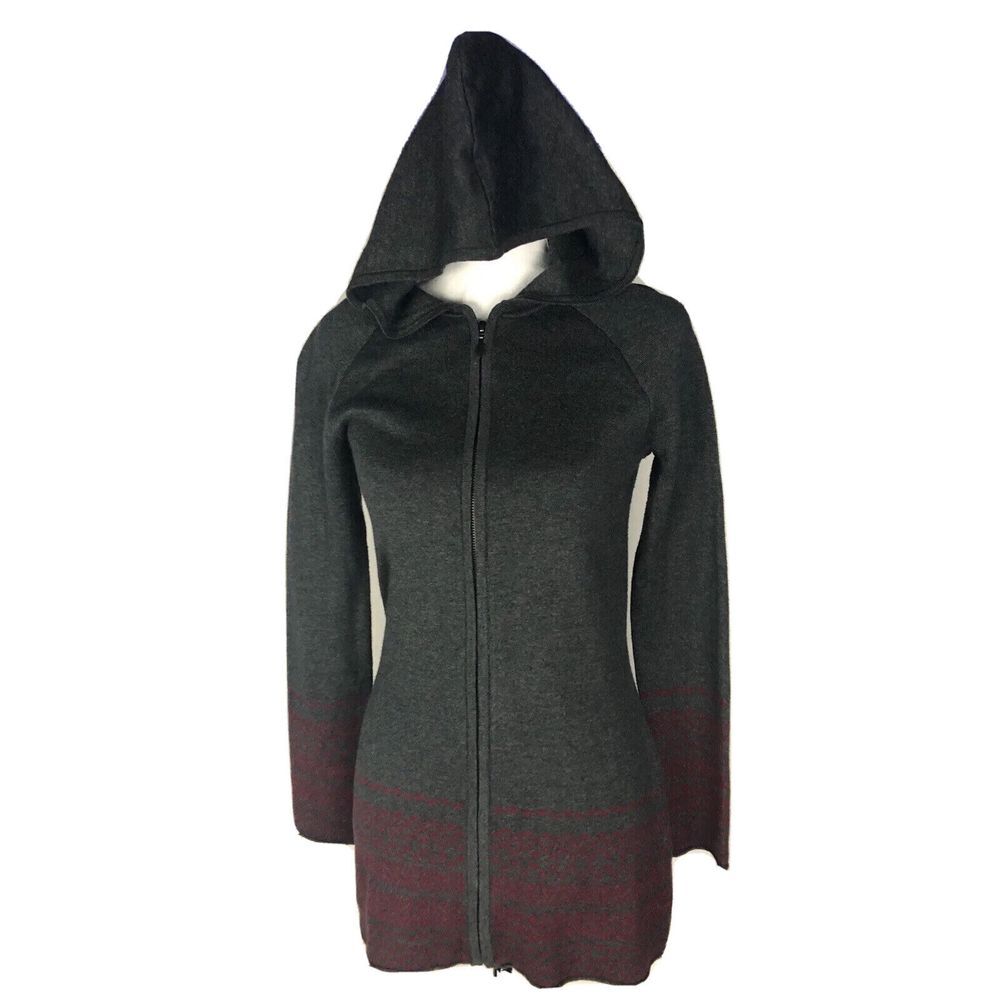 Artisan NY Cardigan Knit Sweater Womens Size XS‎ Gray Burgundy Hoody Cardigan